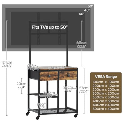 YATINEY TV Stand with Mount, Corner TV Stand with Wheels, for TVs up to 50 Inches, Rolling Entertainment Center, Small TV Stands, for Living Room, Meeting Room, Bedroom, Rustic Brown DS08BR
