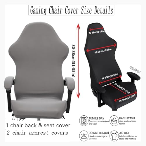 Gaming Chair Cover Set with Armrest Covers, Stretch Ruffled Slipcover for Racing Office Computer Reclining Chairs (Smoky-Gray) - color: Smoky-gray