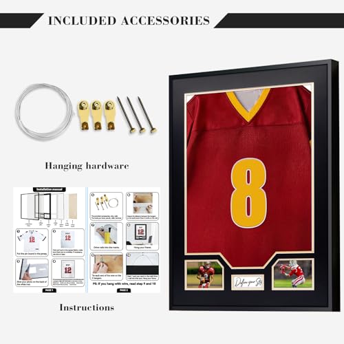 Aluminum Jersey Display Frame Case Large Shadow Box Jersey Frame with Photo Slots 98% UV Protection Clear Acrylic for Football, Hockey, Basketball, Baseball Shirt Ideal Gift for Sports Fans - color: Jersey Frame 8