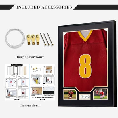 Aluminum Jersey Display Frame Case Large Shadow Box Jersey Frame with Photo Slots 98% UV Protection Clear Acrylic for Football, Hockey, Basketball, Baseball Shirt Ideal Gift for Sports Fans - color: Jersey Frame 8