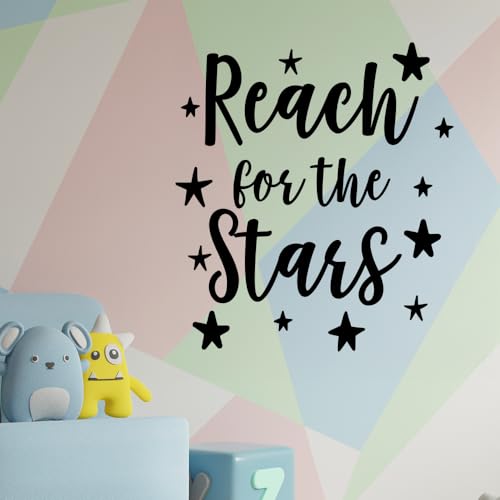 Reach for The Stars Vinyl Wall Decal - Black 26" x 23" Inspirational Quote Sticker - Motivational Wall Art for Nursery, Bedroom, Classroom, Office Décor