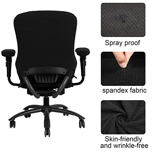 Tallew 4 Pcs Office Chair Covers Set Computer Universal Protective Stretchable Chair Seat Covers Desk Armrest Slipcovers Pads Office Cushion Backrest for Rotating (XL,Black) - color: Black