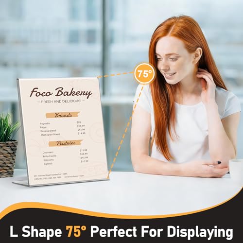 13 Pack Acrylic Sign Holder 8.5x11, L-Shape Clear Plastic Display Stands for Tabletop, Slanted Back Menu Flyer Paper Photo Picture Frame Display Stand for Restaurants Office Store Show Fair
