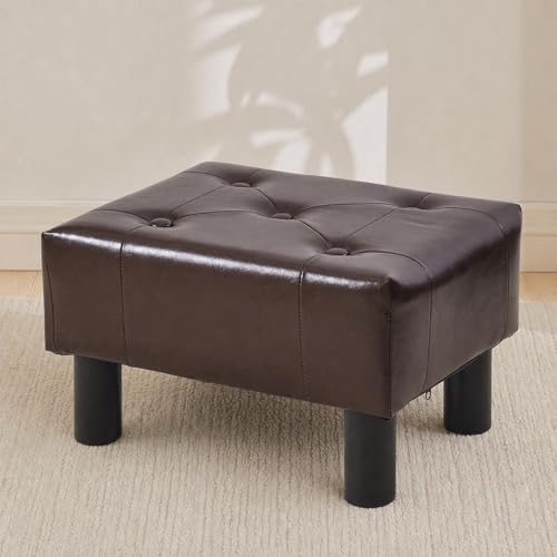 Small Foot Stool Ottoman, Faux Leather Footstool Ottoman Foot Rest for Couch, Rectangle Footstools and Ottomans Small for Living Room, Entryway and Bedroom (Brown) - color: Brown