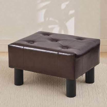 Small Foot Stool Ottoman, Faux Leather Footstool Ottoman Foot Rest for Couch, Rectangle Footstools and Ottomans Small for Living Room, Entryway and Bedroom (Brown) - color: Brown
