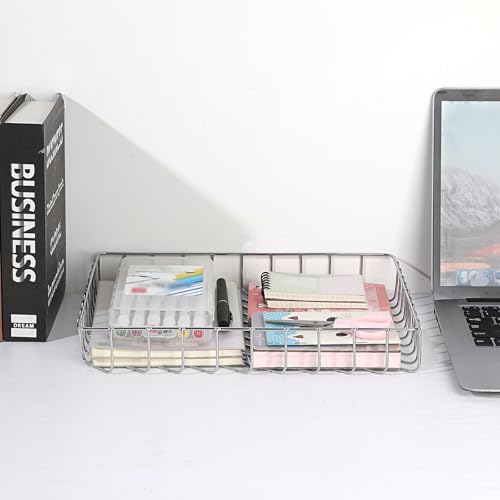 BTSKY Multipurpose A4 File Tray Wire Desk Tray Organizer Elegant Letter Size Desk Documents Tray Magazine Files Storage Basket Organizer Bin for Office Cosmetics Bathroom (Silver) - color: Silver