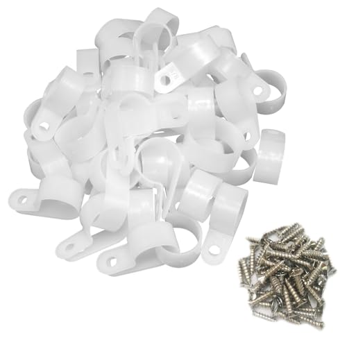 Cable Clamp R-Type Cable Clip Wire Clamp 5/8 inch Nylon Screw Mounting Cord Fastener Clips with Screws for Wire Management 50 Pcs Cable Clamps + 50 Pcs Screws - White - size: 5/8" White