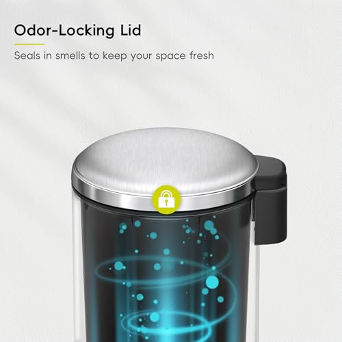 EKO Serene 5L / 1.32 Gallon Step Trash Can with Lid, Small Stainless Steel Round Garbage Can with Removable Inner Bucket, Compact Bin for Powder Rooms, Offices & Tight Bathroom Spaces. - color: Stainless Steel, size: 5L