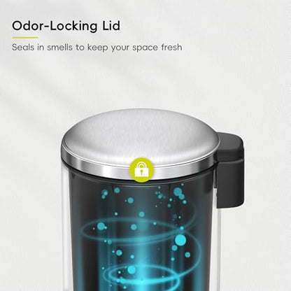 EKO Serene 5L / 1.32 Gallon Step Trash Can with Lid, Small Stainless Steel Round Garbage Can with Removable Inner Bucket, Compact Bin for Powder Rooms, Offices & Tight Bathroom Spaces. - color: Stainless Steel, size: 5L