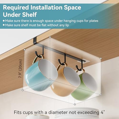 ECROCY Coffee Mug Holder Under Cabinet Only Fits Shelves up to 3/4" Thick, Clip-On Coffee Cup Holder Pack of 3, No Drilling Free Damage - color: Black