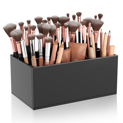 HIIMIEI Black Makeup Brush Holder Organizer Acrylic 6-Slots Cosmetic Brushes Storage Organizer for Vanity Countertop - color: Black
