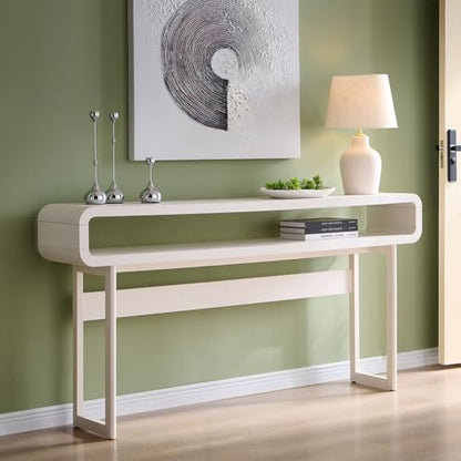 IFGET 63-Inch Long Console Table, 31.5" Tall Modern Entryway Table with Open Storage Shelf, Curved Profile Design, Narrow Wood Sofa Table Behind Couch Table for Living Room, Hallway, Foyer, White - color: White