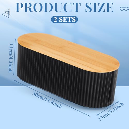 Marsui 2 Pcs Black Cable Management Organizer Box for Hiding Wires, Home Office Desk Floor Cord Organizer, 11.8 x 5.1 x 4.3 Inch Cord Strip Protect Holder Wire Storage - color: Black, style: Bamboo Cover