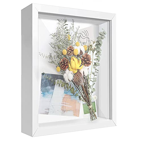 8x10 Shadow Box Frame Display Case with Letter Stickers, Display Case Box for Memorabilia, Baby Items, Wedding Memories, Crafts, Tickets and Photos (White, 8x10) - color: White, size: 8x10