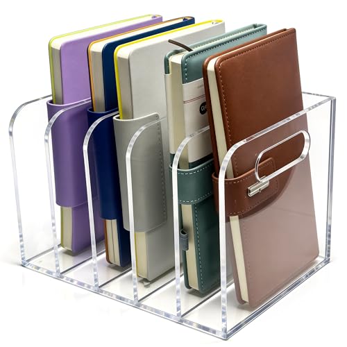 Acrylic Magazine File Holder, 5 Vertical Compartments Desk Document Sorter Organizer, Clear Folder Rack Binder for Office/Documents/Classroom, for Home, Tablet, Magazines, Books & Accessories - size: B5, 5 Sections