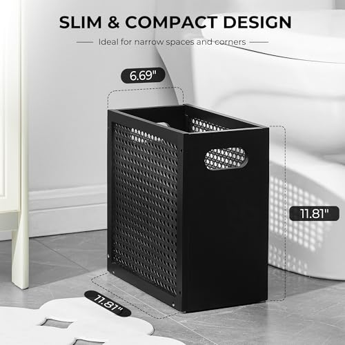 TIOPGHAD 3-Gallon Small Rattan Wicker Waste Basket Trash Can, Black | Bamboo Frame with Handles, 11.8x6.7x11.8 inches, Waterproof Coating, Ideal for Bathroom, Office and Bedroom - color: Black