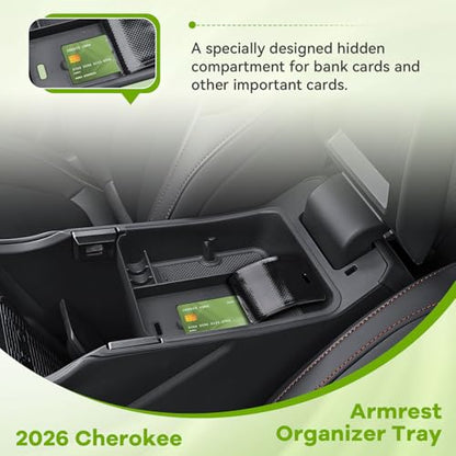 HGWEI Center Console Organizer Compatible with 2026 Jeep Cherokee Interior Accessories, Middle Armrest Storage Tray Insert Secondary Console Compartment (Not Fit Grand Cherokee)