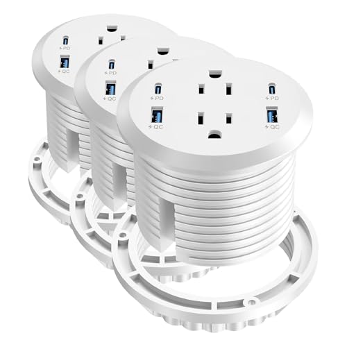 Desktop Power Grommet, 65W USB C Fast Charging, Flush Mount Recessed Power Strip 3-Inch Hole, 2 Outlets, 4 USB Ports, Countertop Outlet (White) (Pack of 3) - color: White, size: 1 PCS-65W USB Port (Pack of 3)