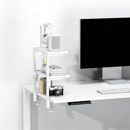 2-Tier Desk Shelf, Expandable Under Desk Storage, Clamp on Desk Shelf, Desktop Accessories for Offices, Study Rooms, and Game Rooms (White) - color: White