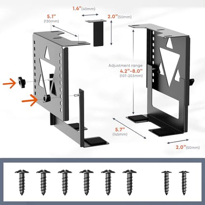 PUTORSEN Under Desk Mini PC Mount NAS Mount Bracket Holder, Height and Width Adjustable CPU Holder for Mac mini Desktop Computer, Mini PC, Small Form Factor Desktop Tower