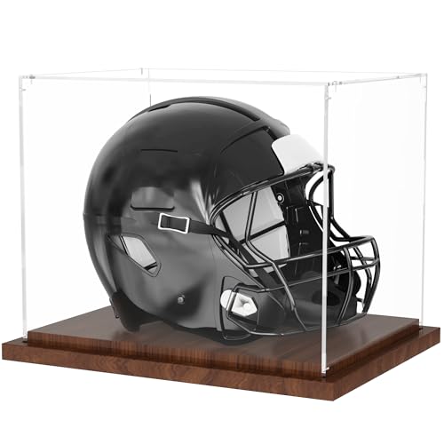 VGMiu Football Helmet Display Case with Wood Base, Clear Acrylic Helmet Display Box Dustproof Displays Case for Helmets, Sports Collectibles, Memorabilia Displays - size: Football Helmet Case