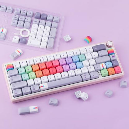 Tsungup MOA Profile Keycaps,131 Keys Gray Rainbow Candy Custom Keycaps,PBT Cute Dye Sub Key Caps Keyboard Keycap Set for MX Switches Mechanical - color: Gray Rainbow Candy