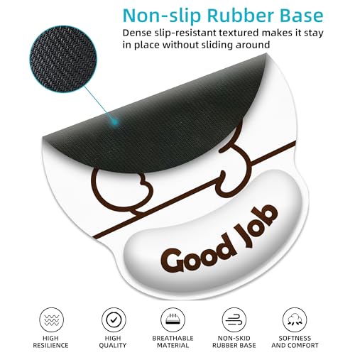 Ergonomic Mouse Pad with Wrist Support,Good Job Cat Mouse Pad with Wrist Rest,Relieve Wrist Pain Mousepad Non-Slip Rubber Base,Mouse Pads for Desk,Computers,Laptop,Office,Home,Accessories - color: Good Job Cat