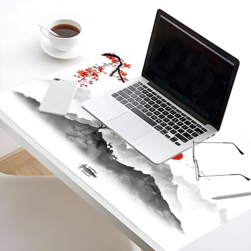 EOBTAIN Japanese Large Gaming Mouse Pad Cherry Blossom Keyboard Mat 31.5x15.7 Inch Mountain Landscape XXL Thin and Big Extended Desk Mat Smooth Non-Slip Rubber Mousepad Stitch Desk Accessories - color: Grey