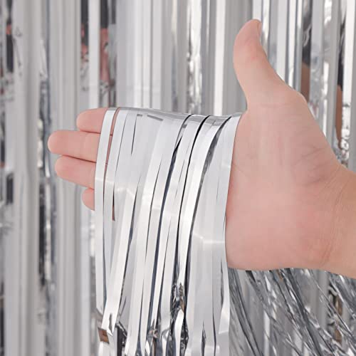 Voircoloria 3 Pack 3.3x8.2 Feet Silver Foil Fringe Backdrop Curtains, Tinsel Streamers Birthday Party Decorations, Fringe Backdrop for 2025 New Years Eve, Graduation, Baby Shower, Gender Reveal - color: 07 Silver
