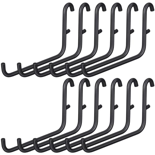 GlikCeil 12 Pcs Pegboard Hooks, 6 x 9.5 Centimeters, Black Pegboard Accessories Compatible with IKEA/Skadis Long Metal Storage Hooks for Home Office Indoor Tool Supply - color: Black