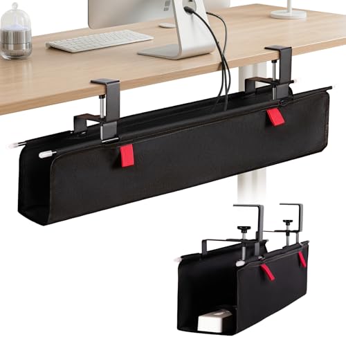 No Drill Under Desk Cable Management Tray - 28" Cord Management Under Desk - No Drill Needed - Easy Clamp - Premium Fabric Cable Management Tray for Office/Home