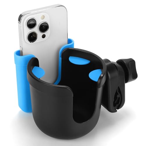 Accmor 2-in-1 Wheelchair Cup Holder, Walker Cup Holder with Phone Holder, Universal Drinks Holder for Stroller, Mobility Scooter, Rollator, Walker, Wheelchair Accessory - color: Black Sky Blue