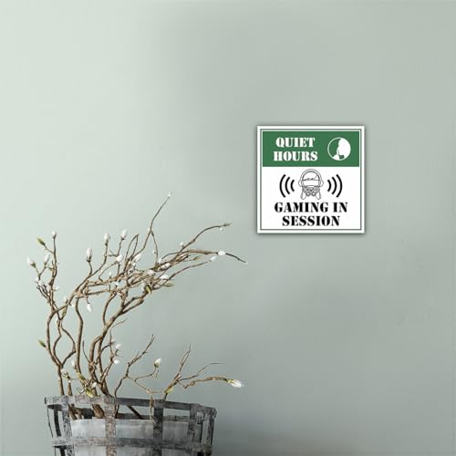 Square Plus Quiet Hours: Gaming in Session Wall or Door Sign | Easy Installation | Gaming Room Signage - Large - size: 8 x 8' - Large