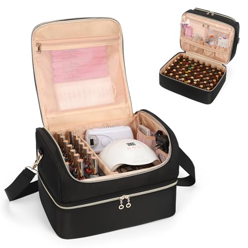 CUBETASTIC Nail Polish Organizer, Nail Tech Organizers and Storage Case Holds 69 Bottles Nail Polish & Nail Lamp, Travel Nail Supplies bag for Nail Tech Kit & Manicure Tools, Black - color: Black, size: 69 Slots