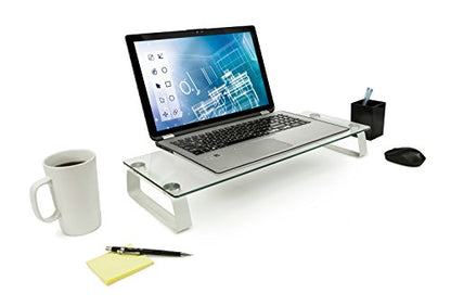 Mount-It! Glass Computer Monitor Riser and Laptop Stand | Clear Flat Screen Display Stand, Desktop Shelf and Organizer, Glass and Aluminum Construction, 22 Inches Wide, 44 lb Carrying Capacity