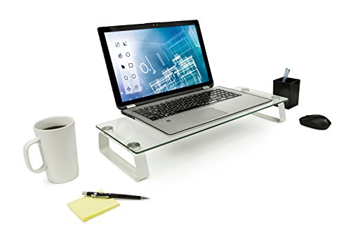Mount-It! Glass Computer Monitor Riser and Laptop Stand | Clear Flat Screen Display Stand, Desktop Shelf and Organizer, Glass and Aluminum Construction, 22 Inches Wide, 44 lb Carrying Capacity