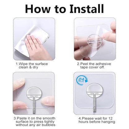 JINSHUNFA Adhesive Wall Hooks 13LB Heavy Duty No Drill Transparent Waterproof Hooks for Bathroom Kitchen Towel Coat 8 Pack - color: Clear, size: Medium 8 Pcs