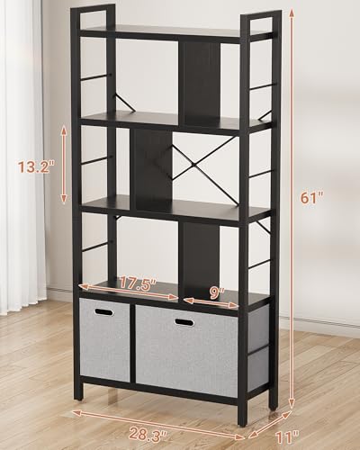 Armocity Bookshelf with Drawers - 5 Tier Tall Bookcase Geometric Modern Book Shelf Display Standing Bookshelves with Storage for Living Room, Bedroom Home Office, Black - color: Black
