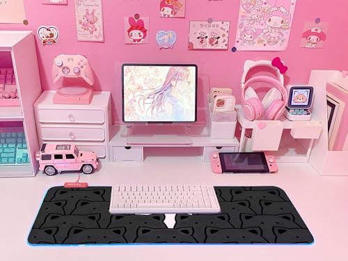 JMIYAV Pink RGB Gaming Mouse Pad 31.5x12 Inch PC XL Large Extended Glowing Led Light Up Desk Pad Non-Slip Rubber Base Computer Cute Mousepad Mat Desk Accessories Gaming Setup Lone Cat - color: Lone Cat