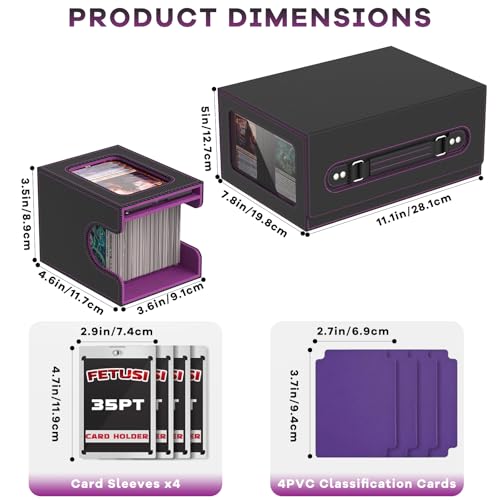 Commander Deck Box for MTG Fits 400+ Double-Sleeved Card Storage, 4 IN 1 Removable Card Case with Multi-purpose Deck Case, Display Window for TCG/PTCG/EDH, 4 Magnetic One Touch Holders(Black Purple) - color: Black Purple
