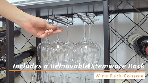 Mango Steam Wine Rack Console with Glass Table Top (34 Bottle, Black) - color: Black, size: 34 Bottle