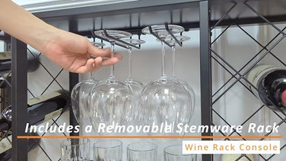 Mango Steam Wine Rack Console with Glass Table Top (34 Bottle, Black) - color: Black, size: 34 Bottle