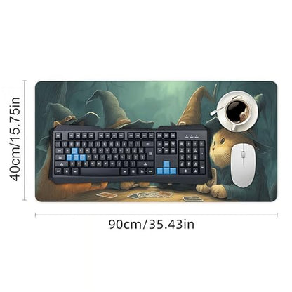 Wizard Cats Playing Cards Playmat, 35.4 x 15.7 Inches, Board Game Mat, Whimsical Fantasy Art Desk Mat | Mouse Pad - color: Cats Playing Cards