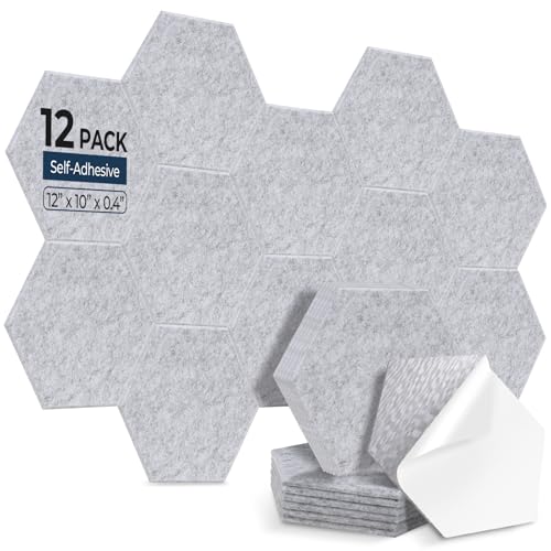 12 Pack Hexagon Acoustic Panels, 12" x 10" x 0.4" High-Density Soundproof Wall Panels, Self-Adhesive Acoustic Wall Panels for Studio, Home, Office, Silvergray - color: Basic Hexagon - SilverGray, size: Hexagon - 12 Pack