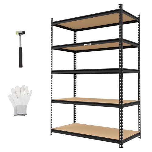 Garvee 5-Tier Heavy Duty Storage Shelving Unit, 2204 Lbs Capacity Garage Shelves, Adjustable Metal Storage Rack with Density Board for Garage Kitchen Basement Pantry, 72" H x 48" W x 24" D - size: 72" H x 48" W x 24" D
