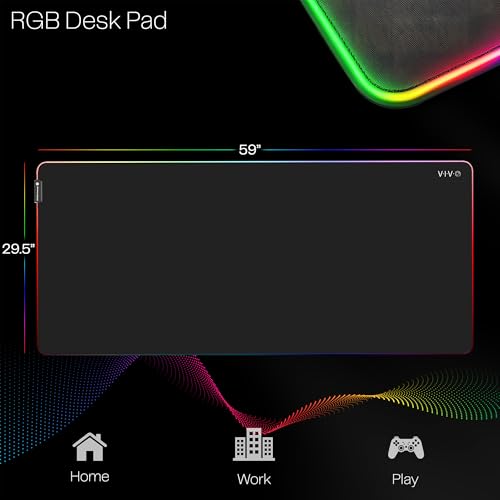 VIVO Large 60 x 30 inch Full Size Desk Pad with RGB Lighting for Office Ambience and Immersive Gaming, Oversized Mouse Pad Table Top Cover, 12 Color Modes, Non-Slip Base, Black, DESK-PAD60-30 - size: 60" x 30"