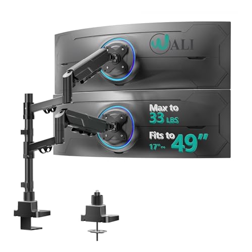 WALI Vertical Dual Monitor Mount for 17-49 inch Ultrawides Curved Screens, Heavy Duty Stacked Dual Monitor Stand for Desk, Adjustable Ultrawide Monitor Arm up to 33lbs, VESA Mount 75/100mm, Black - color: Black (Dual), size: 17" to 49"