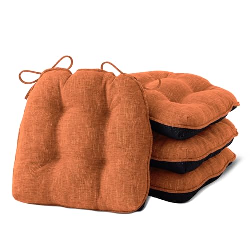 IPYNBAP Chair Cushions Set of 4, 15.5" x 15.5" x 4" Outdoor & Indoor Seat Cushions with Ties, Non Slip, Memory Foam Chair Pads for Dining, Kitchen, Office, Patio Furnitures, Orange - color: Orange, size: 15.5" x 15.5" x 4"