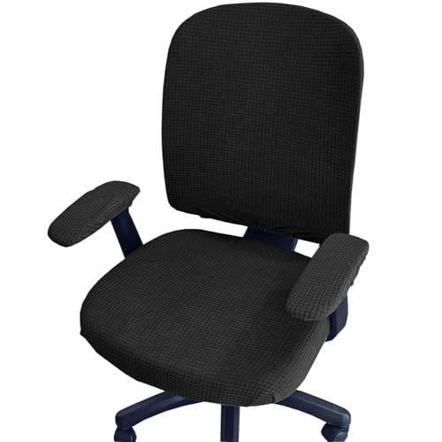 HAPPYDOG 4 Pcs Office Chair Covers Set Stretchable Protective Rotating Computer Chair Seat Covers with Armrest Covers (Black) - color: Black