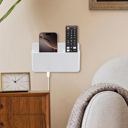 3 Slot Adjustable Remote Control Holder Wall Mount, TV Remote Box Hollow Bottom Slot Easy Phone Charging, Self Adhesive Remote Holder,Wall Pen Holder Storage Accessories for Home Office School (White) - color: White